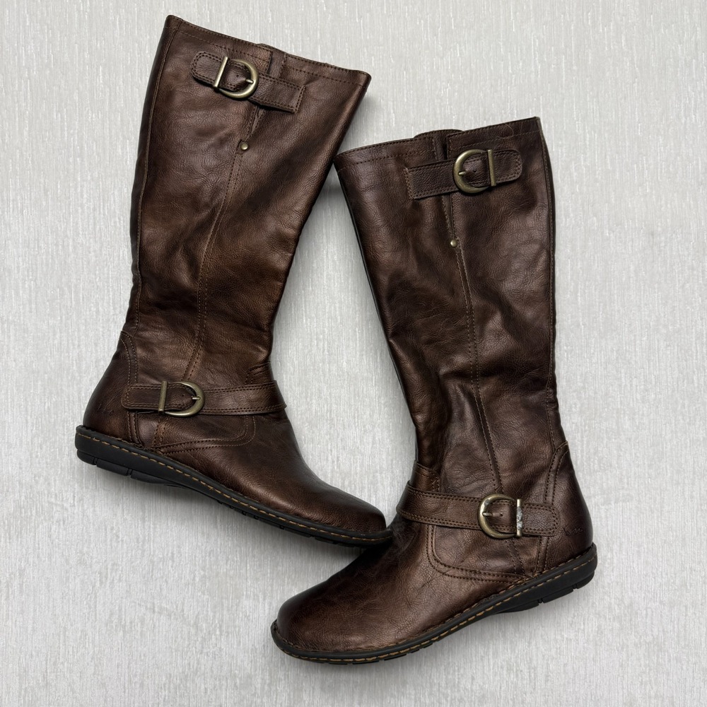 b.o.c. Born Concept Womens 9.5M Riding Boots Brown Leather Knee High Side Zipper